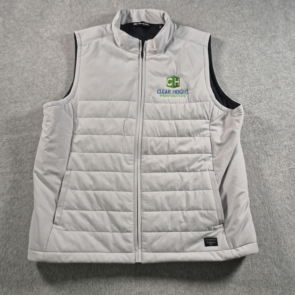 Travis Mathew Vest Mens XL Light Gray Puffer Quilted Full Zip Golf Logo